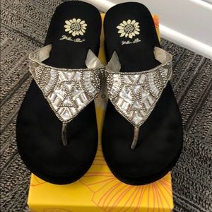 Yellow Box Wedge Flip Flops